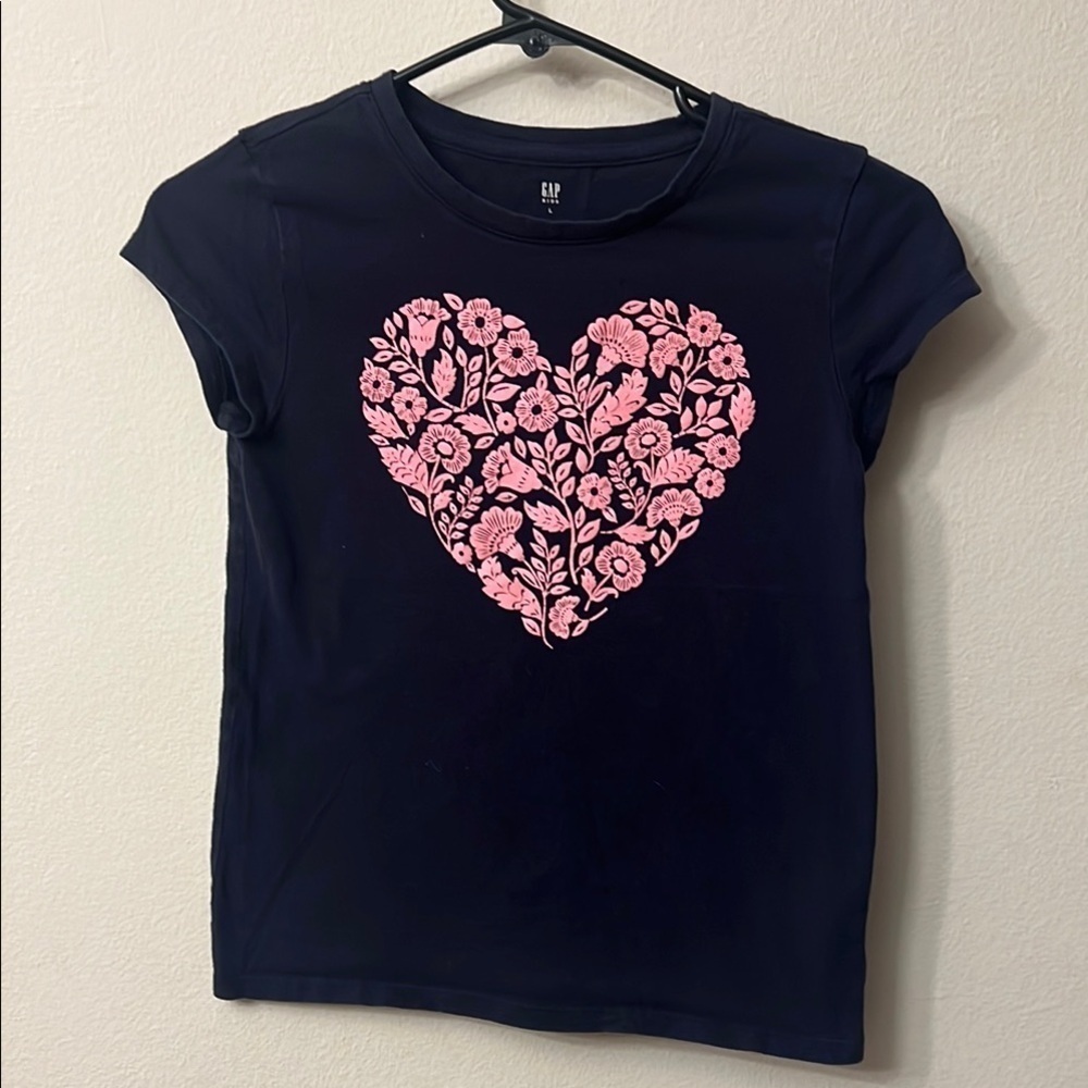 GAP Kids Navy Blue Tee with Pink Floral Heart